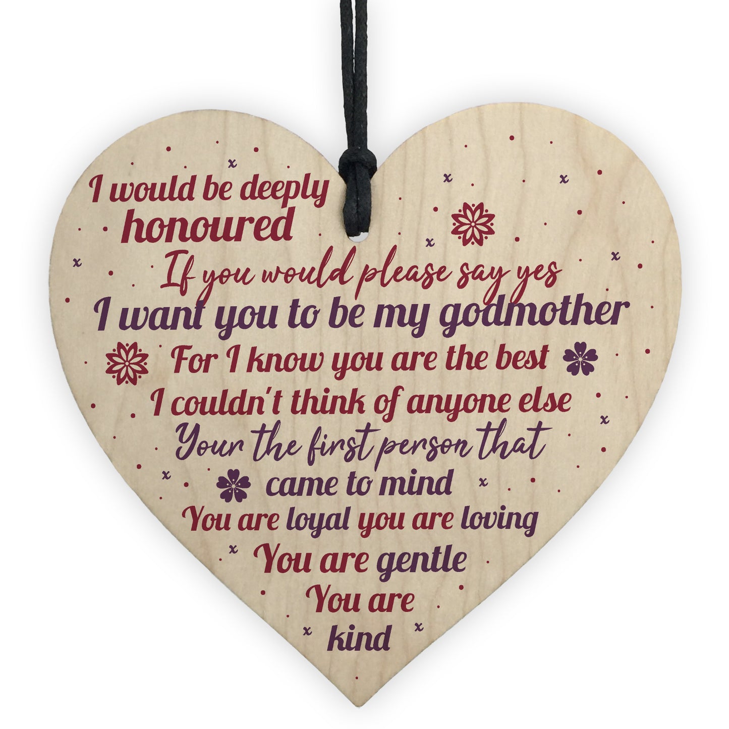 Godmother Wooden Heart Keepsake Thank You Gift Christening