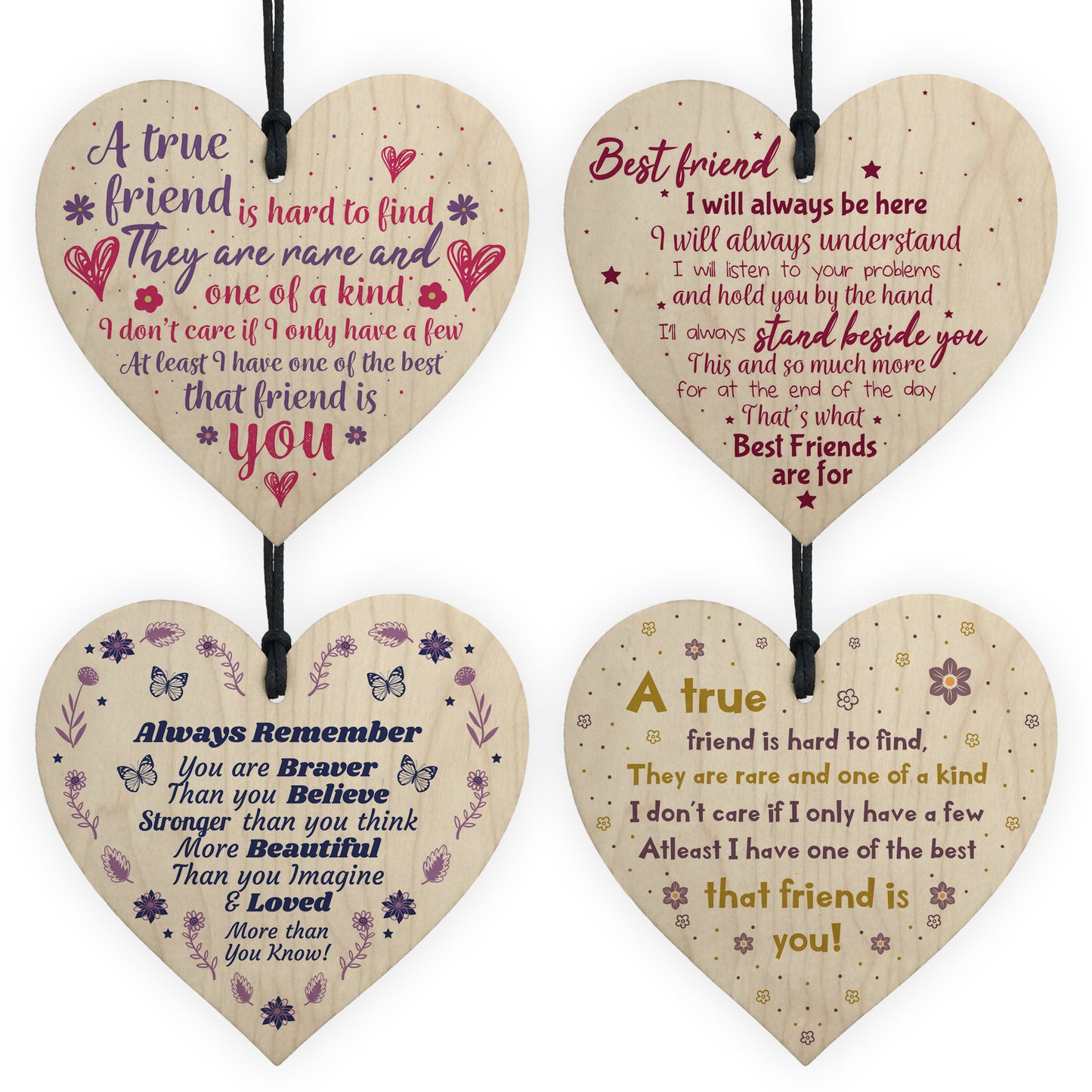 Best Friend Pack of 4 Wooden Heart Gifts For Friend Christmas