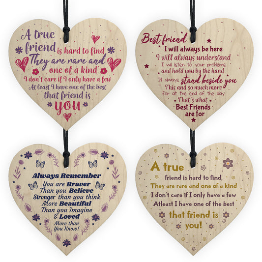 Best Friend Pack of 4 Wooden Heart Gifts For Friend Christmas