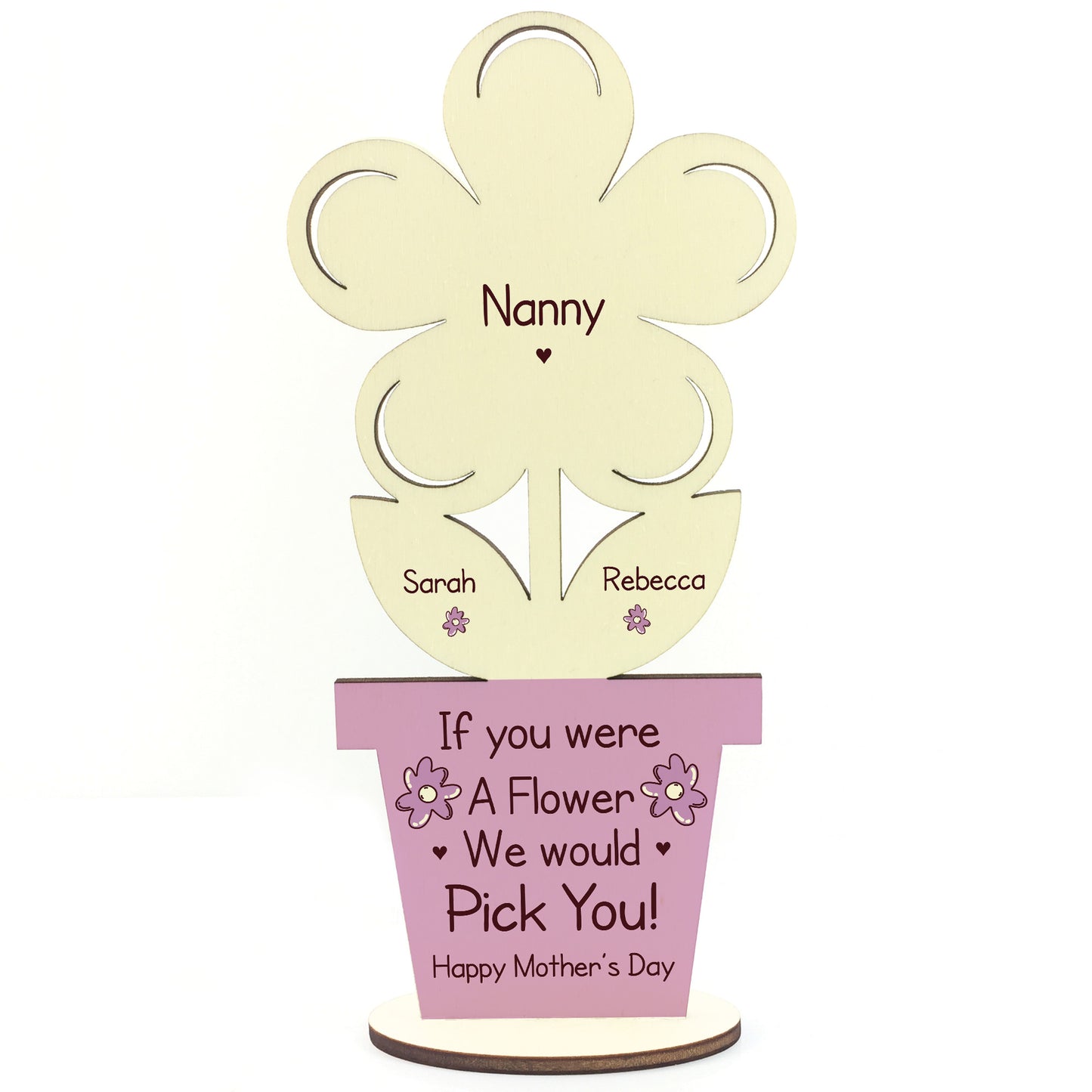 PERSONALISED Mothers Day Gift For Nanny Wood Flower Gift