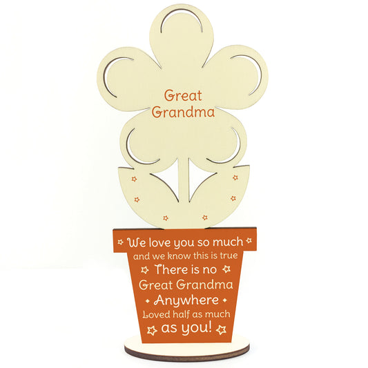 Novelty Gift For Great Grandma Personalised Wood Flower Birthday