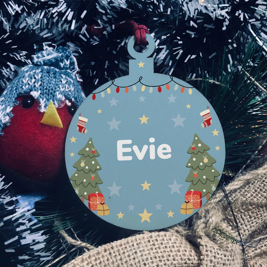 Babys First 1st Christmas Bauble Personalised Wood Decoration