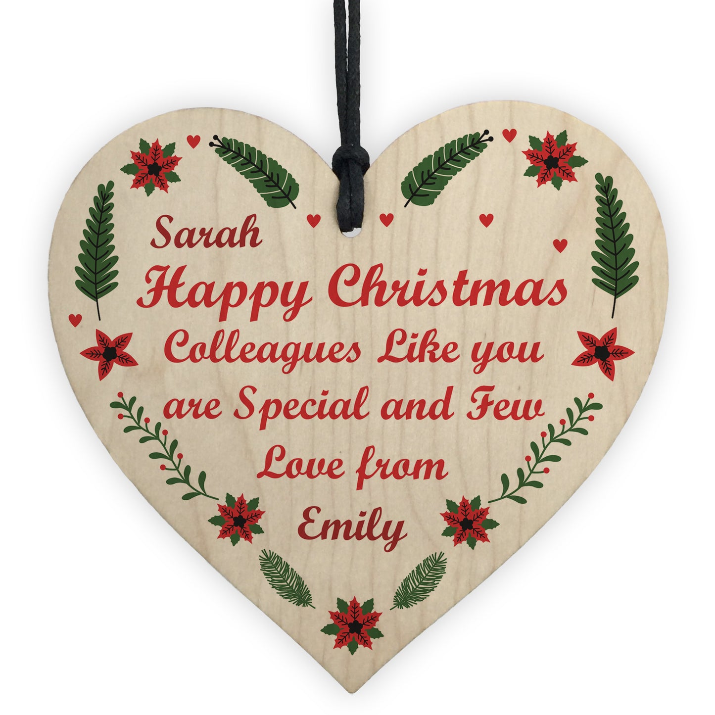 Christmas Personalised Gift For Colleague Wood Heart Tree Decor