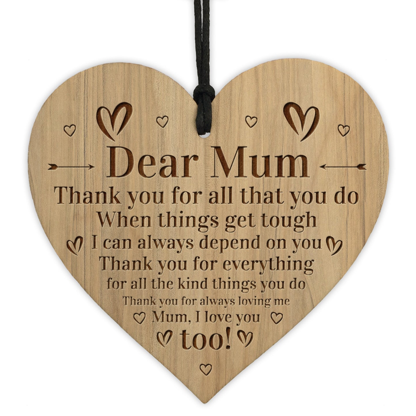 Engraved Mum Heart Oak Wooden Plaque Gift For Mum Birthday
