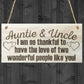 Auntie Uncle Thank You Wooden Hanging Plaque Gift Sign