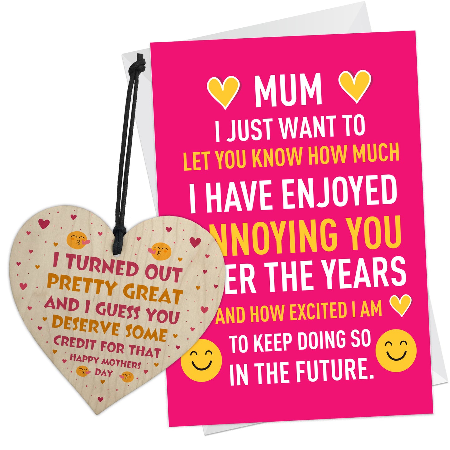 Mothers Day Funny Card And Wooden Heart Gift For Mum