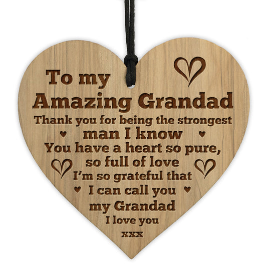 I Love You Grandad Gift Engraved Heart Sign For Birthday Gift