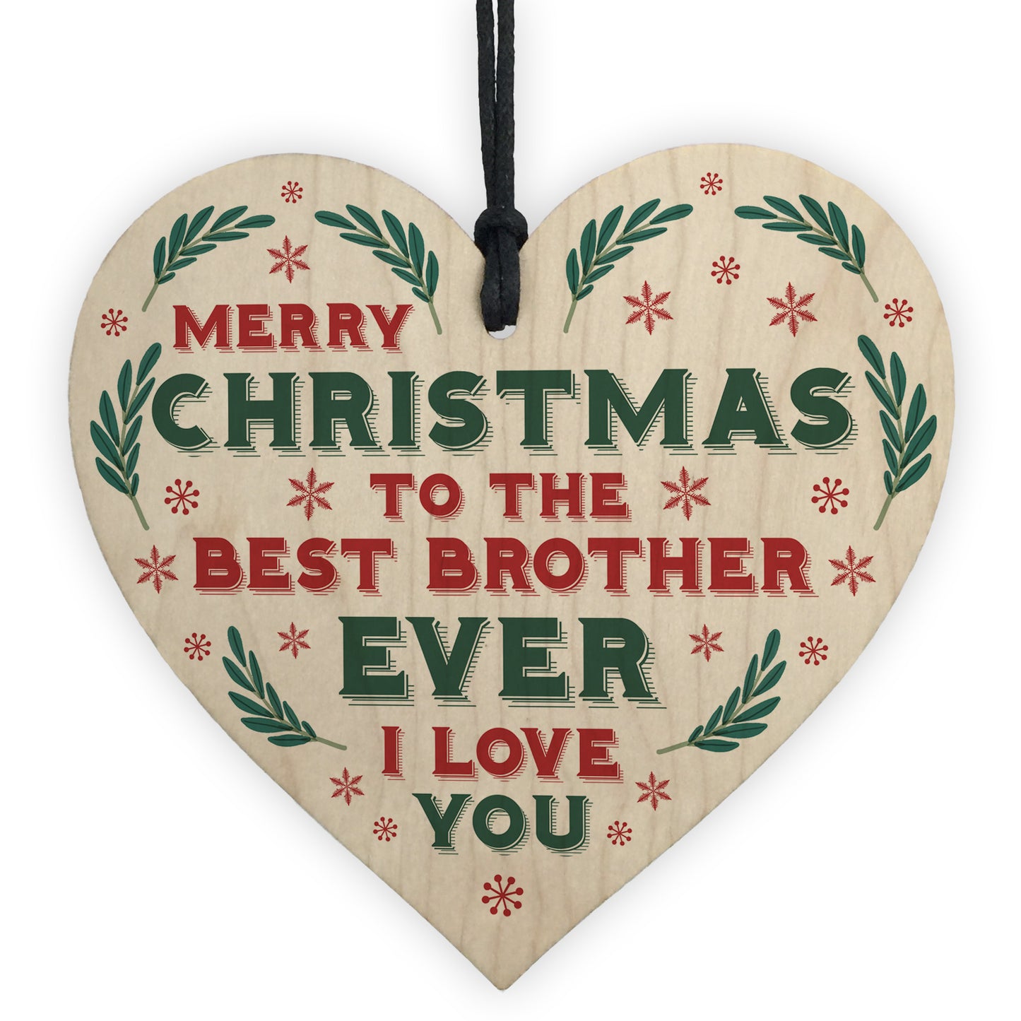 Christmas Gift For Brother Hanging Wood Heart Bauble