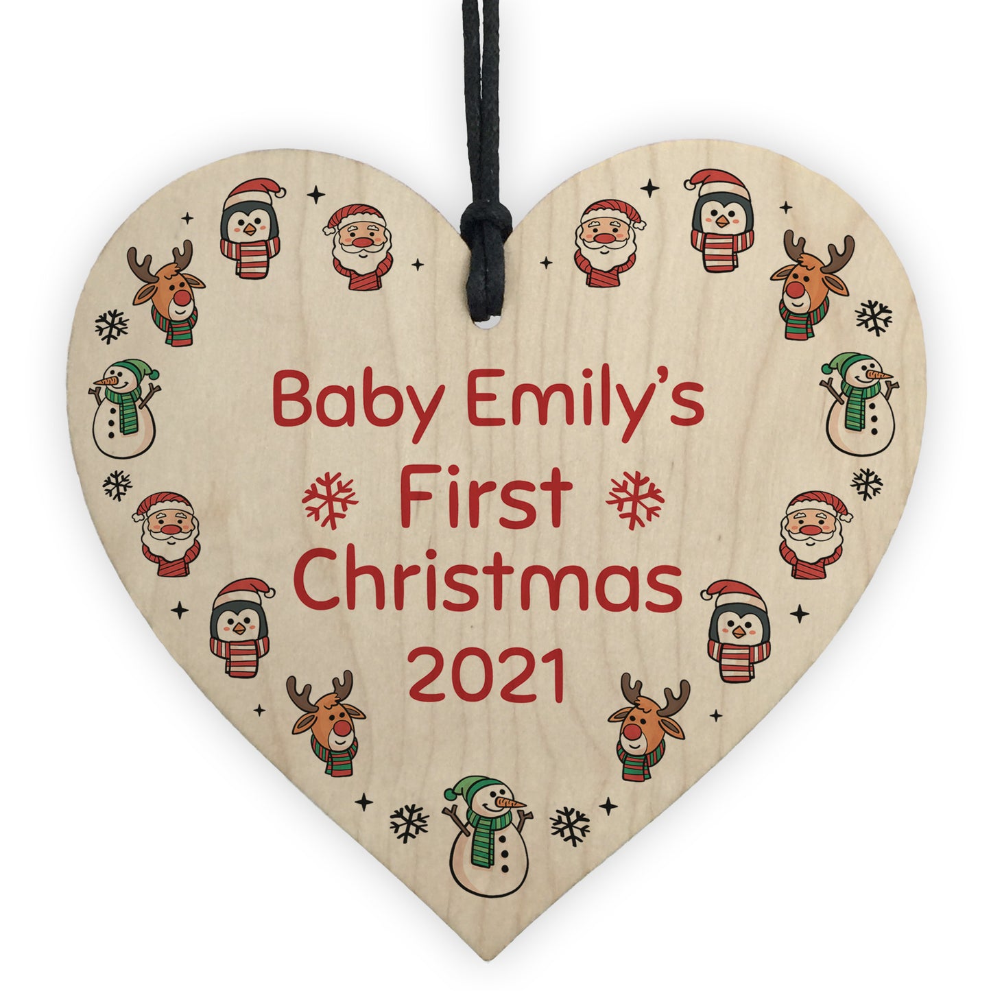 Babys 1st Christmas Bauble ANY NAME Personalised Wood Heart