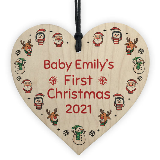 Babys 1st Christmas Bauble ANY NAME Personalised Wood Heart