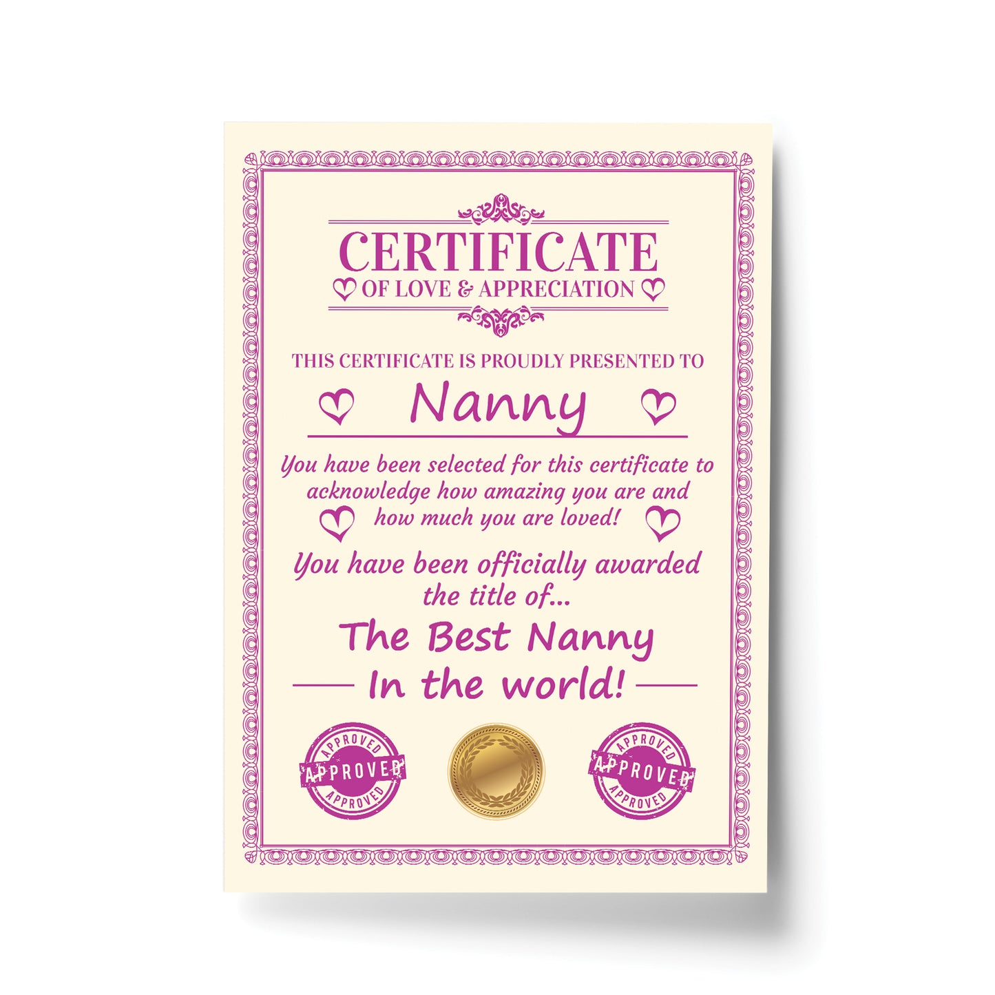 Nanny Gift Birthday Christmas Gift Present Nanny A4 Certificate