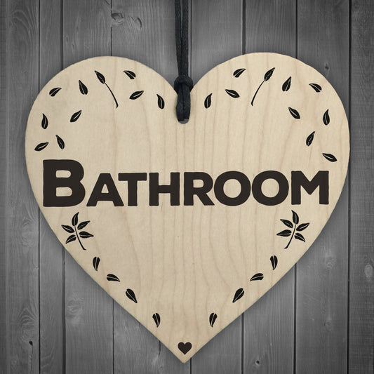 Bathroom Wooden Hanging Heart Plaque Toilet Door Sign