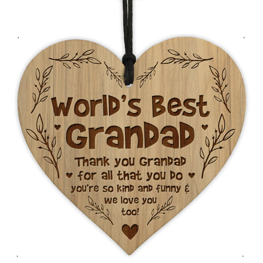 Worlds Best Grandad Gift For Birthday Christmas Engraved Heart