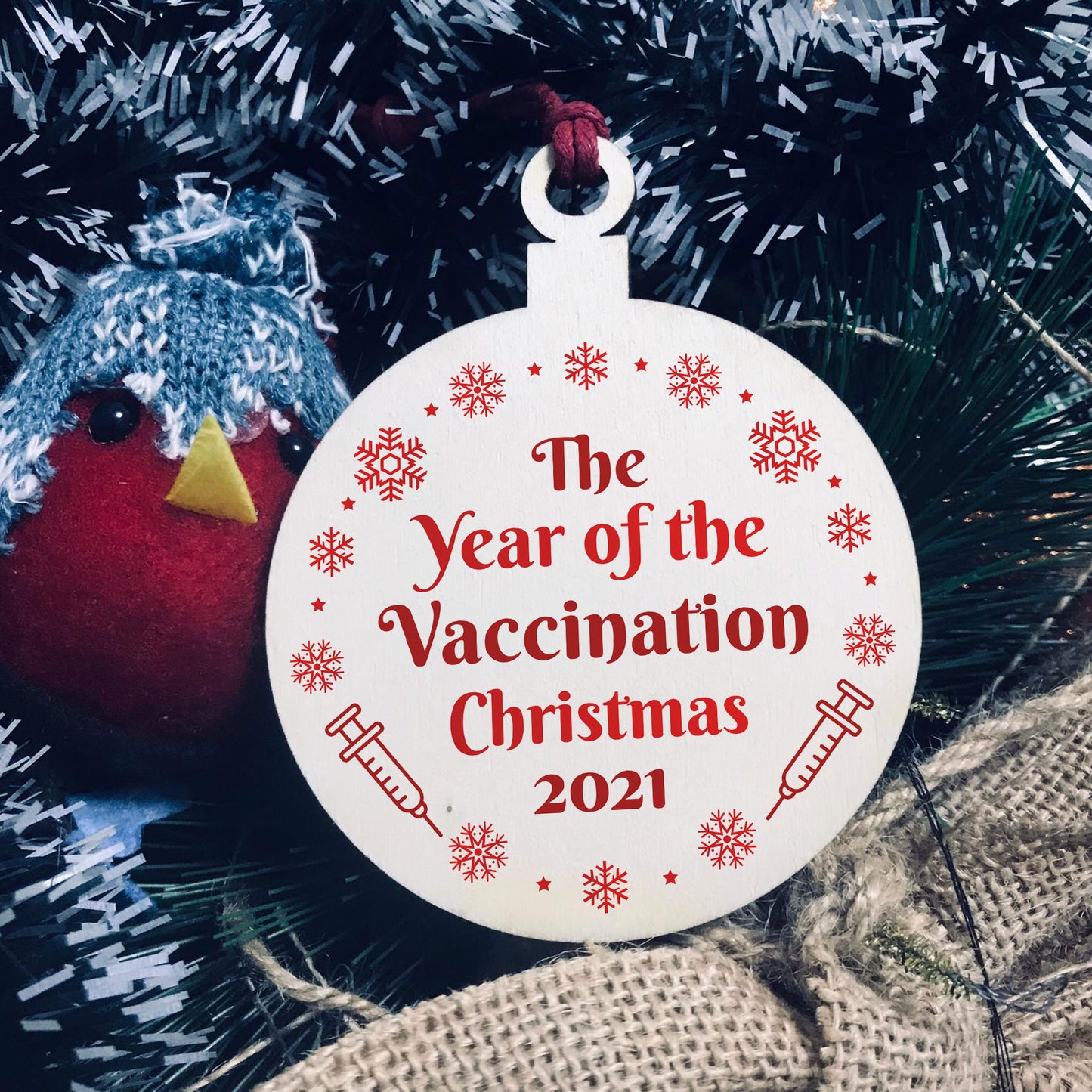The Year Of The Vaccine Wooden Hanging Tree Decoration Memory