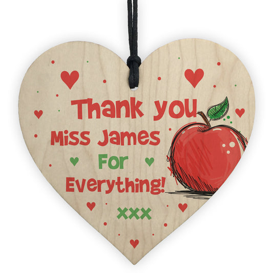 Cute Gift For Teacher Wooden Heart Personalised Thank You Gift