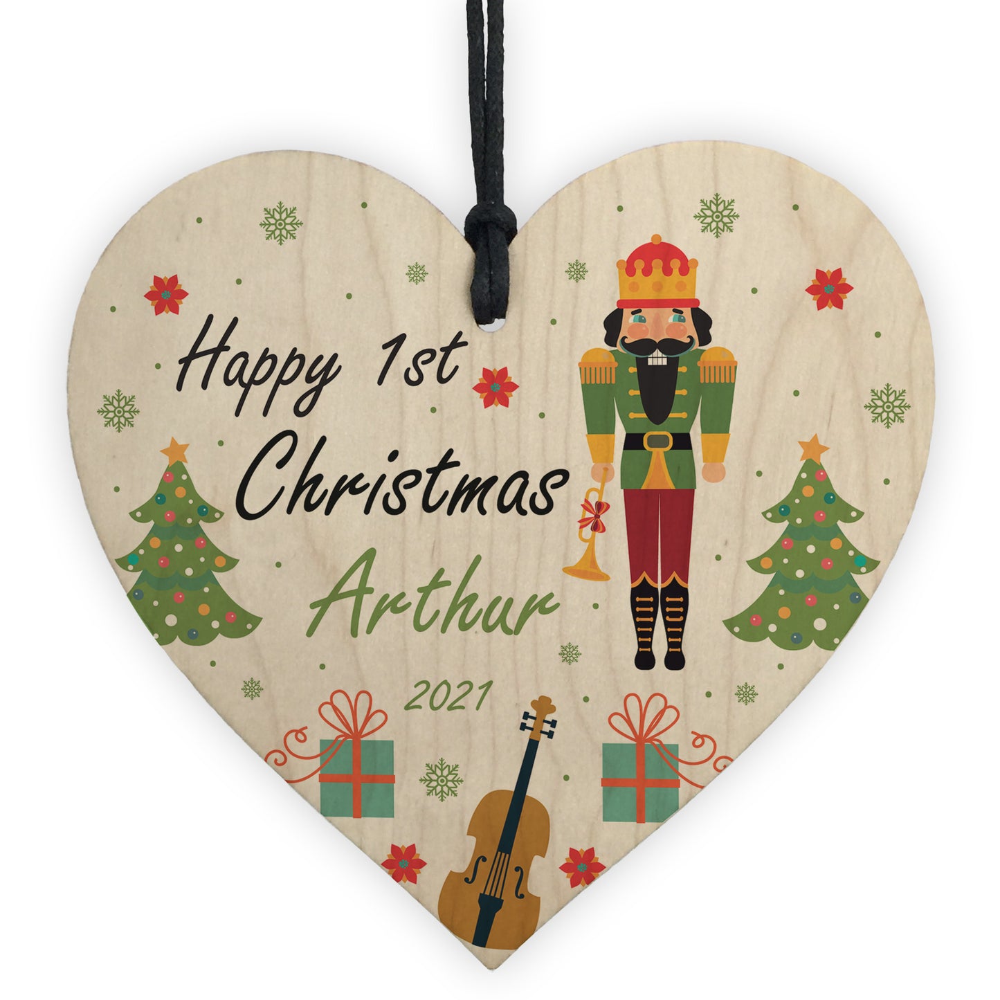 Happy 1st Christmas Any Name Son Gift Wood Hanging Heart