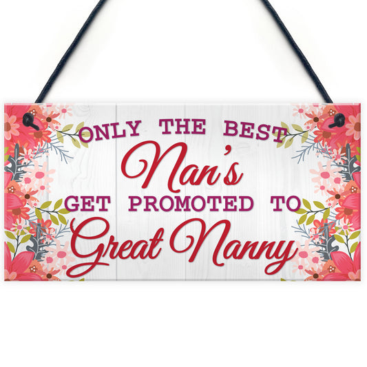 BEST NANS Promoted To GREAT NANNY Pregnancy Gift Hanging Plaque