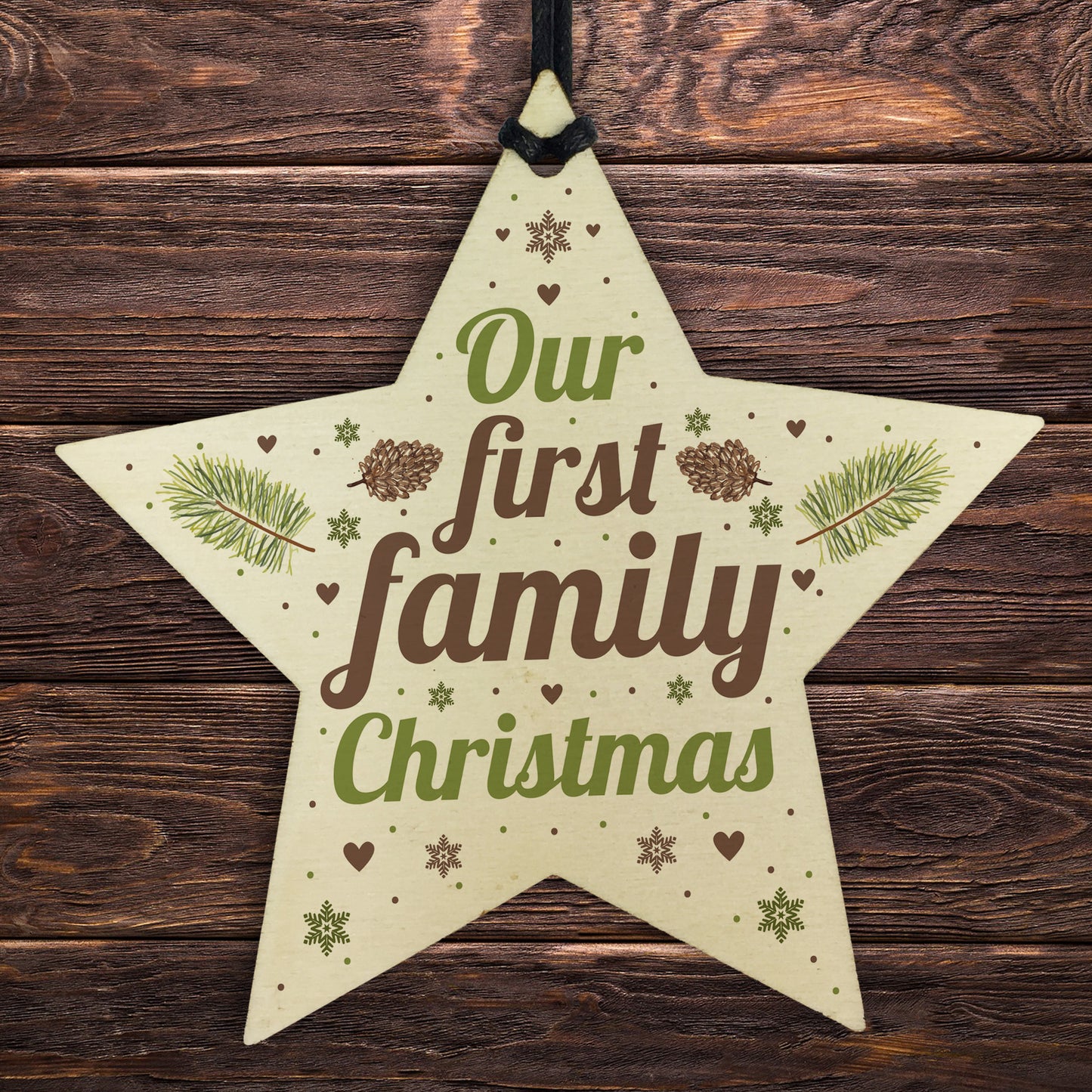 First Family Christmas Tree Wood Star Bauble Gift Ornament Gifts