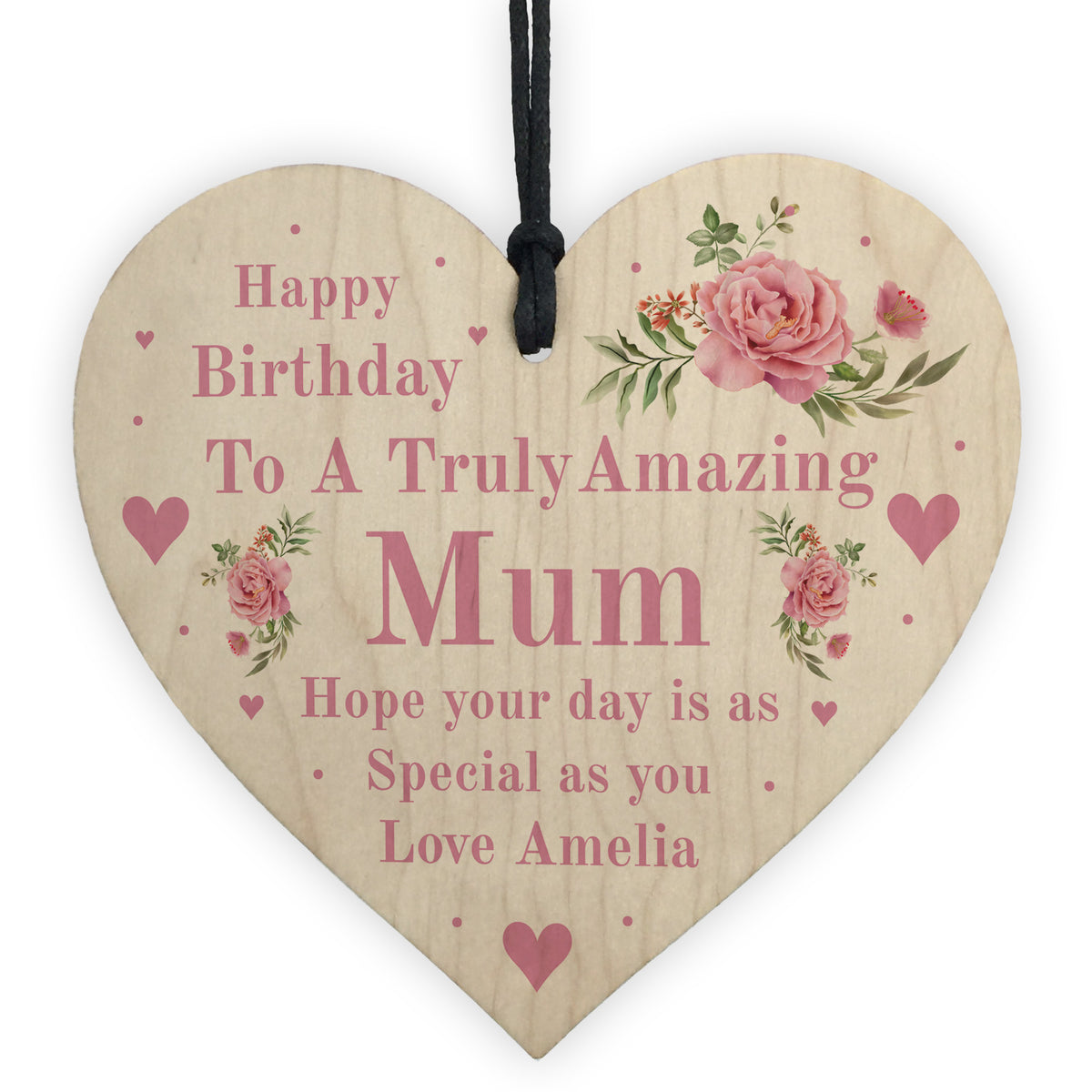 Novelty Happy Birthday Mum Gifts Hanging Heart Personalised