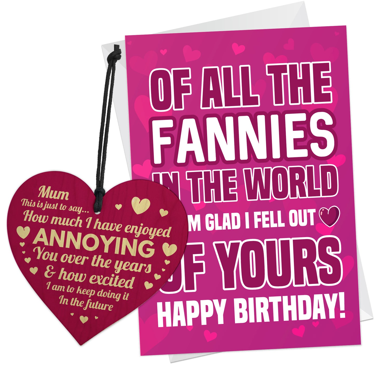 Mum Birthday Card And Funny Wooden Heart Gift For Mum