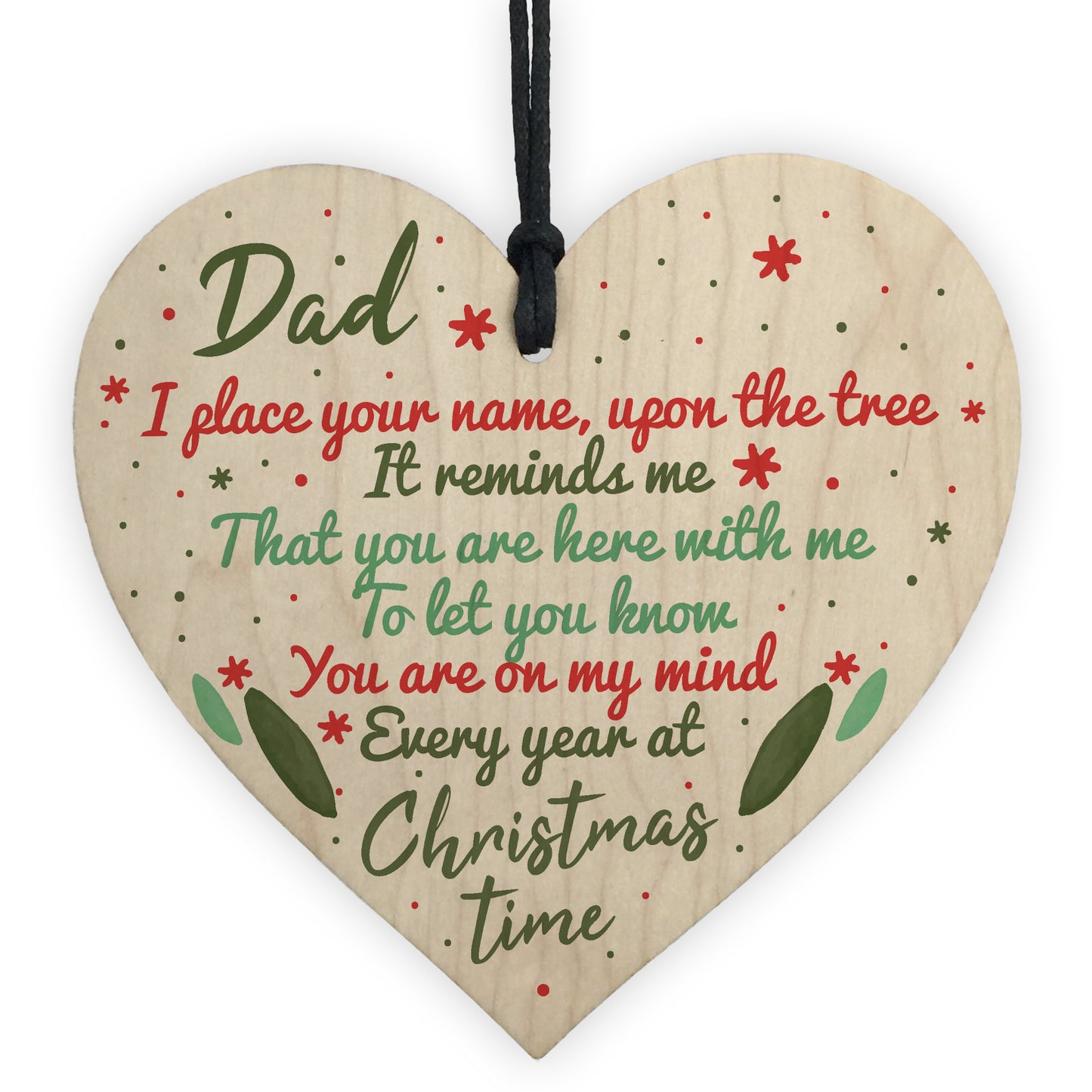 DAD Memorial Christmas Tree Bauble Wooden Heart Decoration