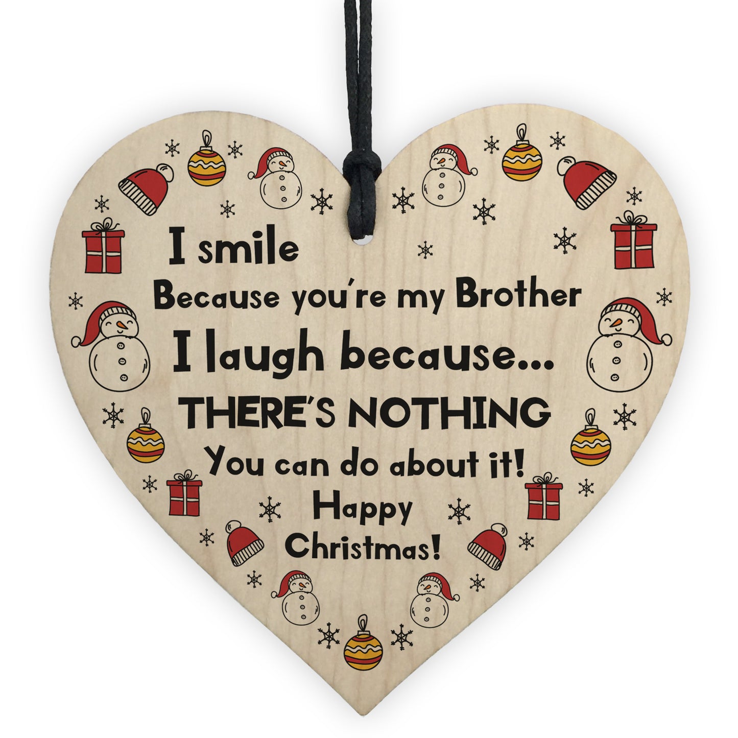 Brother Christmas Novelty Gift For Him Wood Heart Bauble Decor