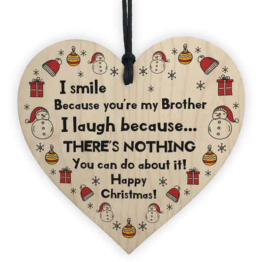Brother Christmas Novelty Gift For Him Wood Heart Bauble Decor