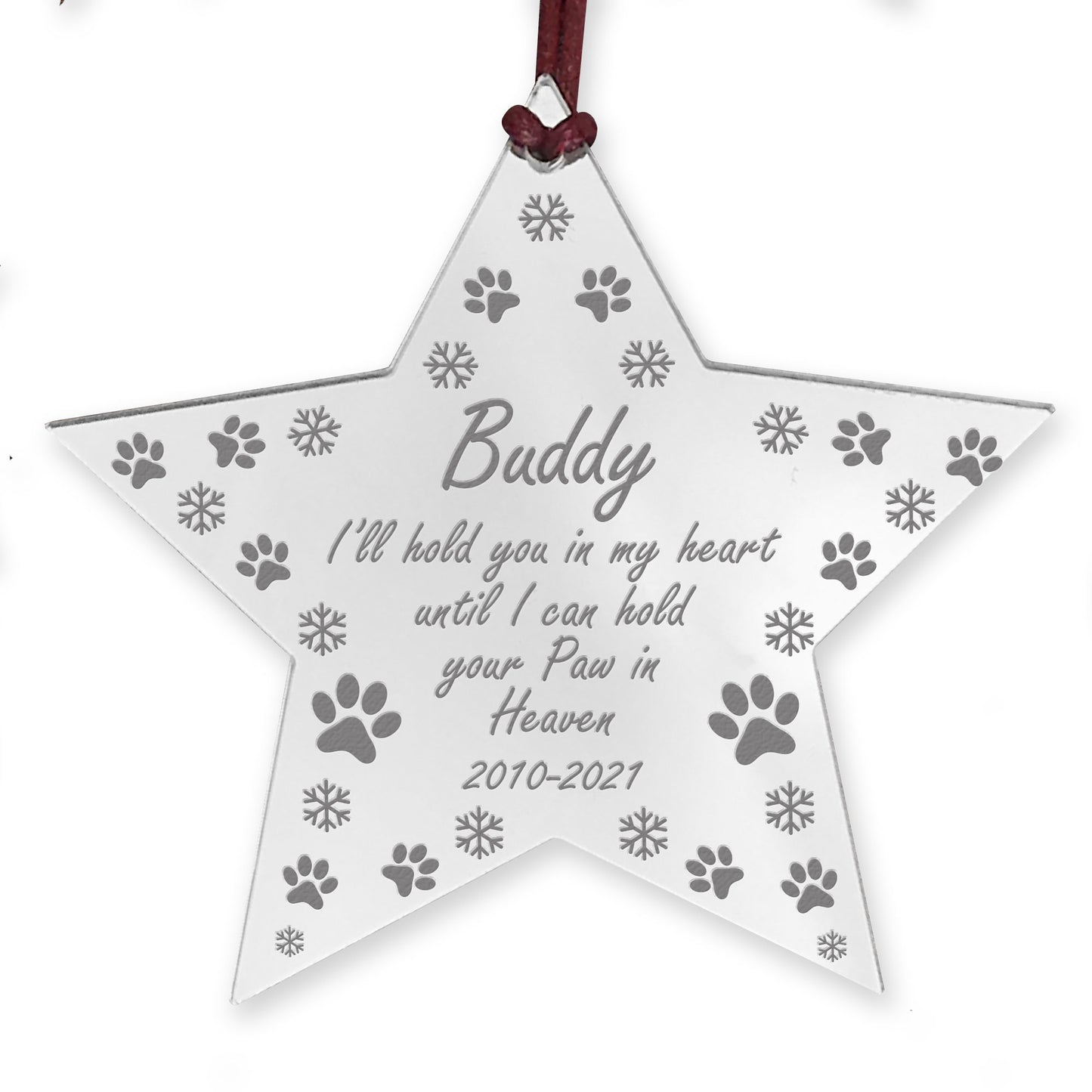 Personalised Christmas Bauble For Pet Dog Engraved Star Memorial