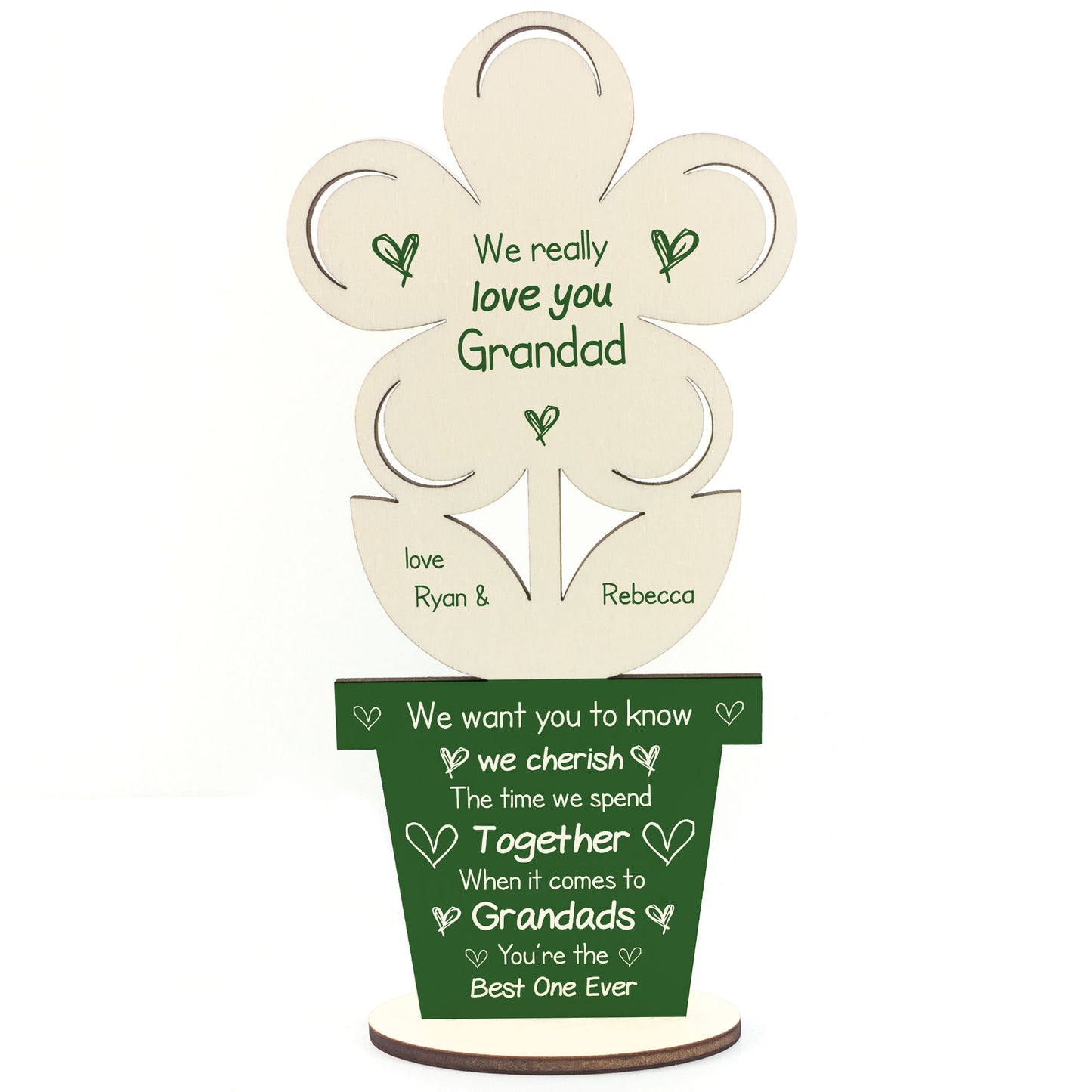 Novelty Grandad Gift Poem Wood Flower Personalised Birthday Gift
