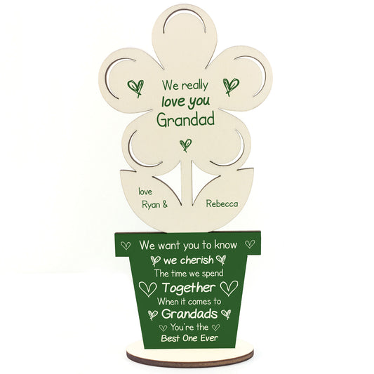 Novelty Grandad Gift Poem Wood Flower Personalised Birthday Gift