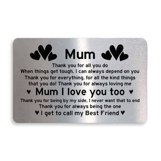Best Friend Gift For Mum Mothers Day Birthday Gift Metal Card