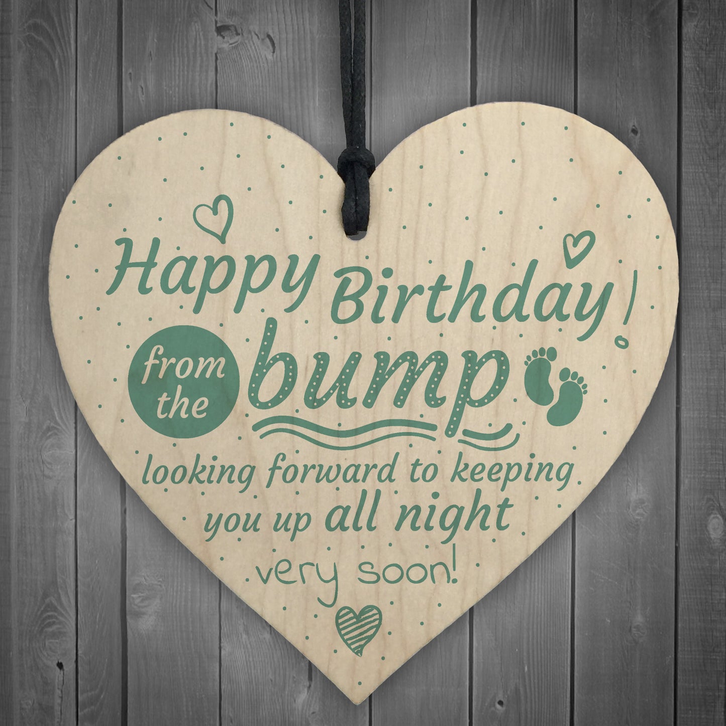 Happy Birthday From Bump Wooden Heart Dad Mum Funny Baby Gift