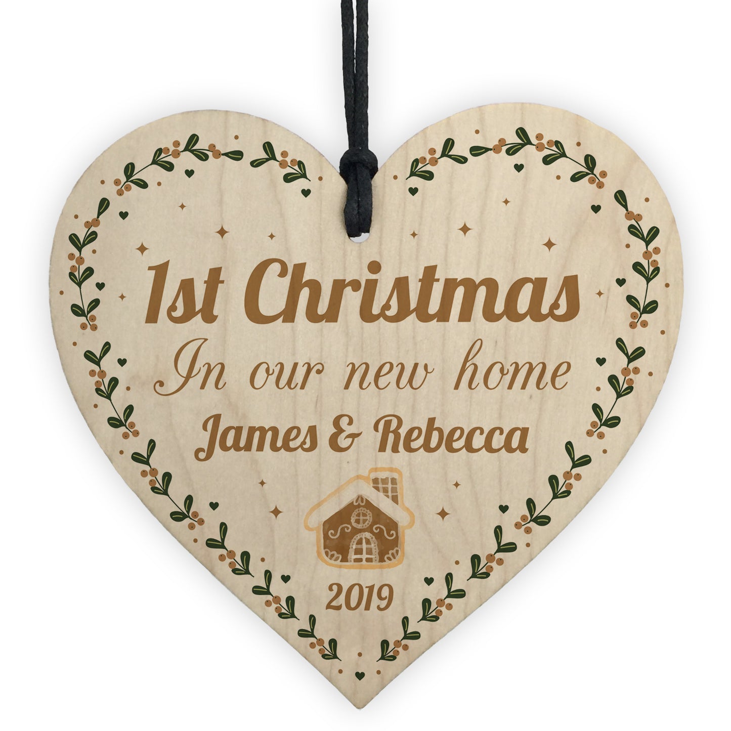 PERSONALISED First 1st New Home Tree Decoration Wood Heart