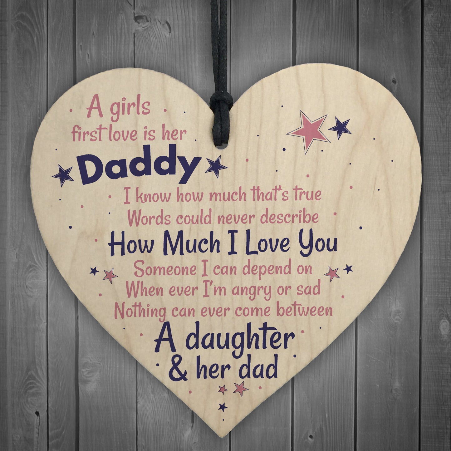 First Love Daddy Fathers Day Dad Gift From Daughter Wood Heart