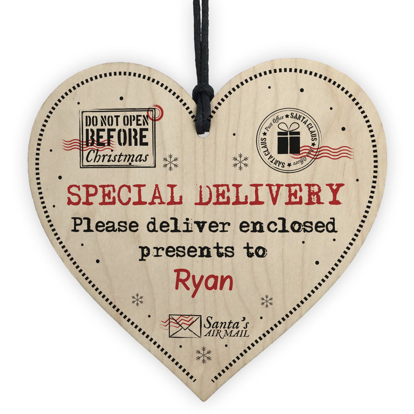 SPECIAL DELIVER Christmas Gift Tag PERSONALISED Wood Heart