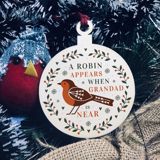 A Robin Appears Grandad Memorial Bauble Tree Decoration