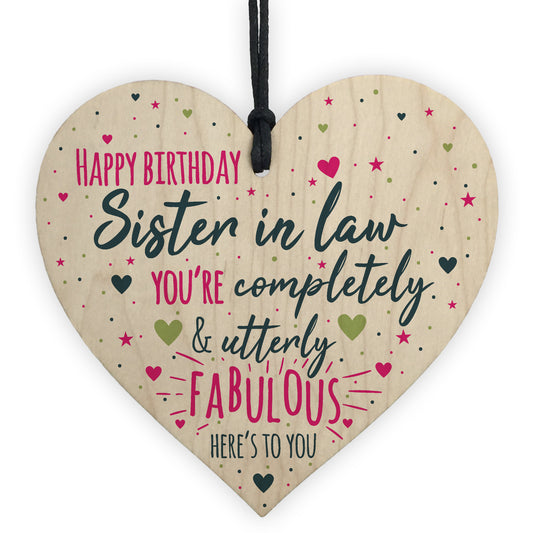 Birthday Sister In Law Gift Plaque Handmade Wooden Heart Sign