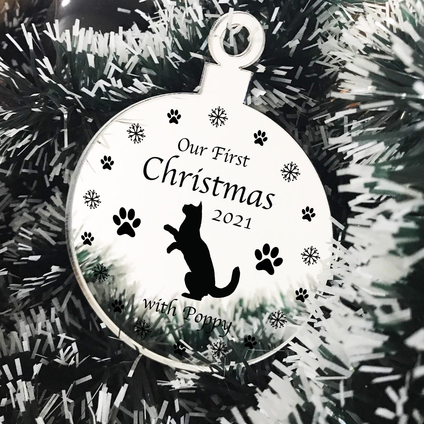 Our First Christmas With Cat Personalised Engraved Bauble