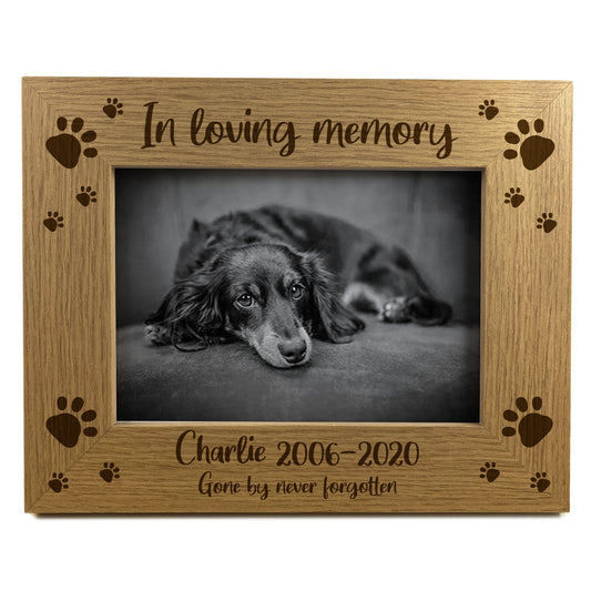 PERSONALISED Pet Memorial Photo Frame Wooden Puppy Dog Cat