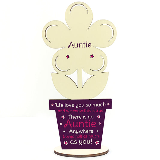 Auntie Poem Gift For Birthday Personalised Wooden Flower Sister