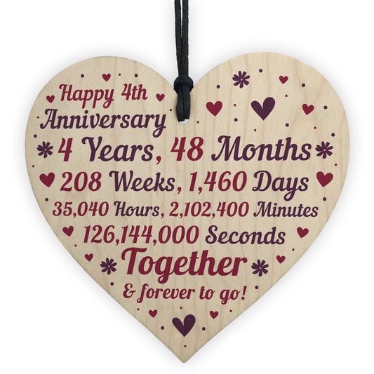 Anniversary Wooden Heart To Celebrate 4th Wedding Anniversary