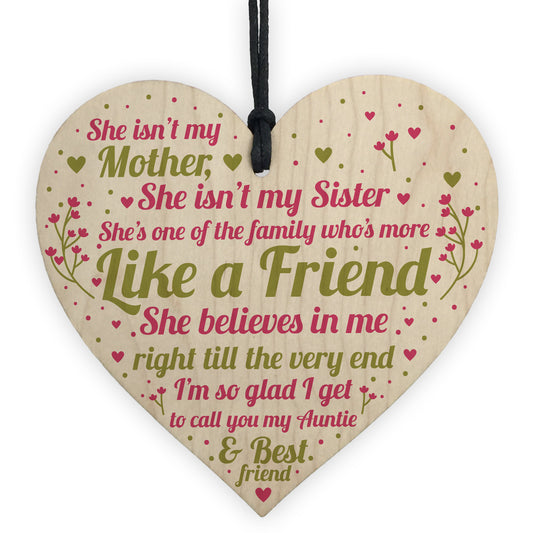 AUNTIE Birthday Christmas Gift Hanging Wood Heart Plaque Gift