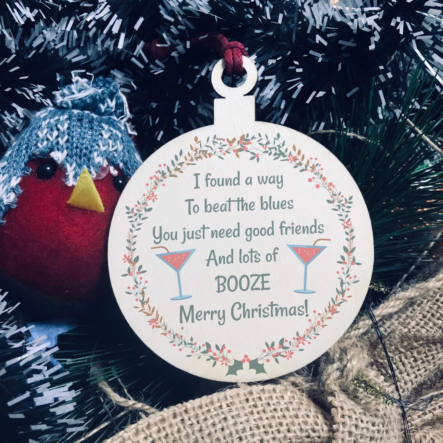 Merry Christmas Gift For Best Friend Hanging Wood Bauble Funny