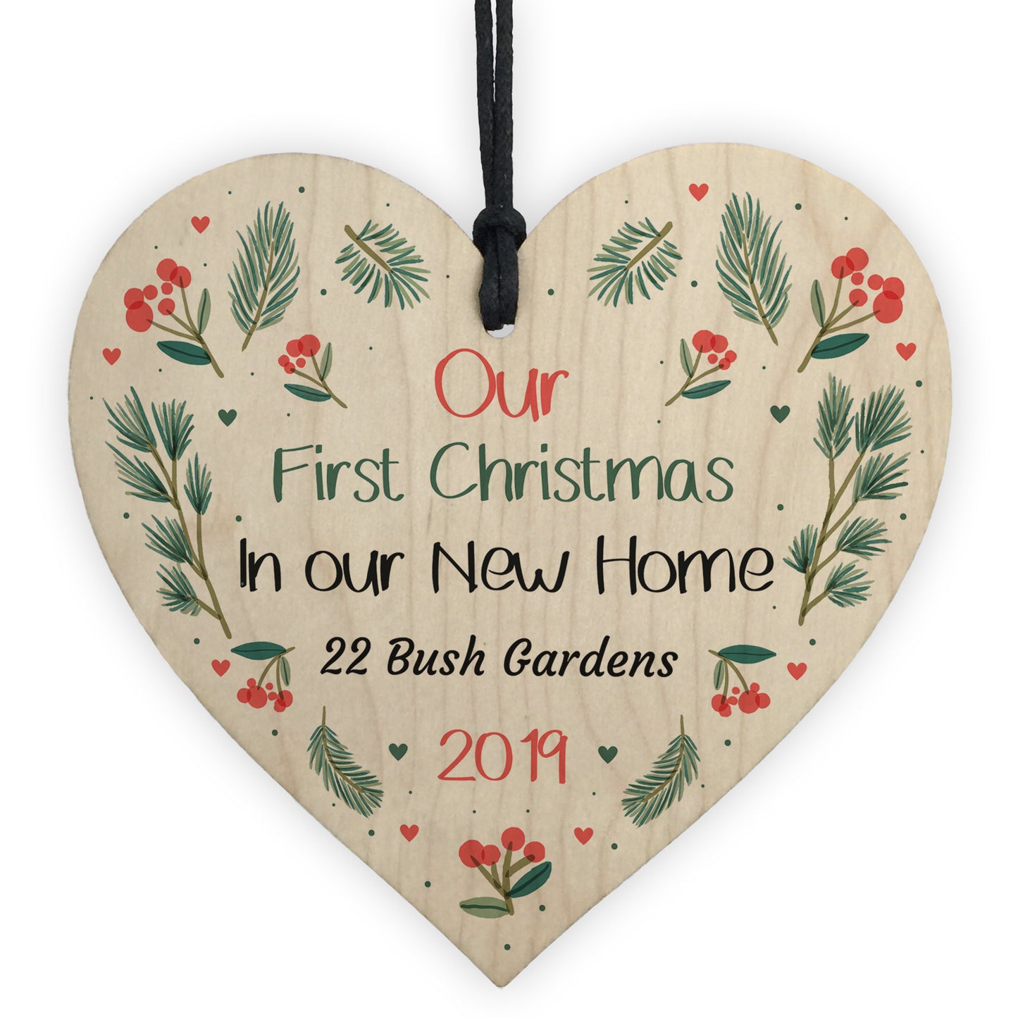 First Christmas In New Home Bauble Wooden Heart Xmas Decoration