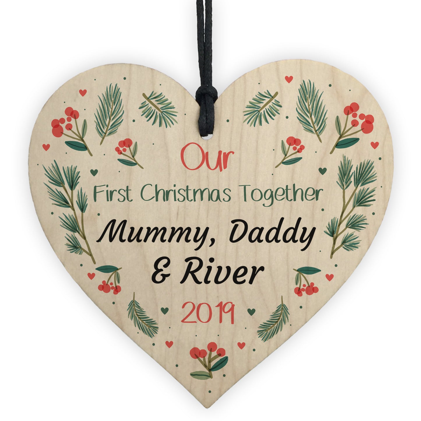 Our First Christmas Bauble Wooden Heart 1st Christmas Bauble