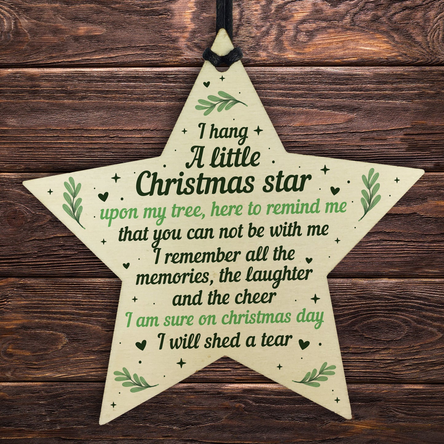 Christmas Wood Star Memorial Tree Decoration Ornament Mum Dad