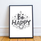 BE HAPPY White Grey Nursery Framed Prints / Baby Room Nursery