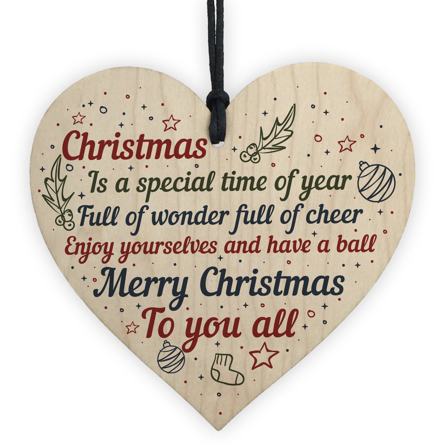 Christmas Friendship Family Bauble Tree Decoration Wooden Heart