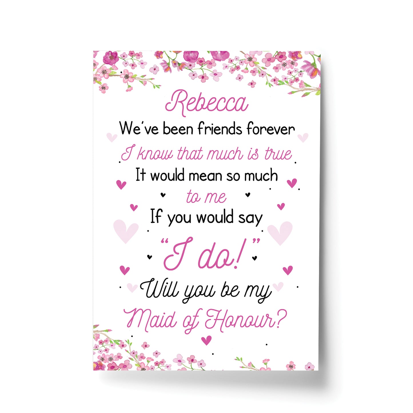 Personalised Will You Be My Maid of Honour Request Card Wedding