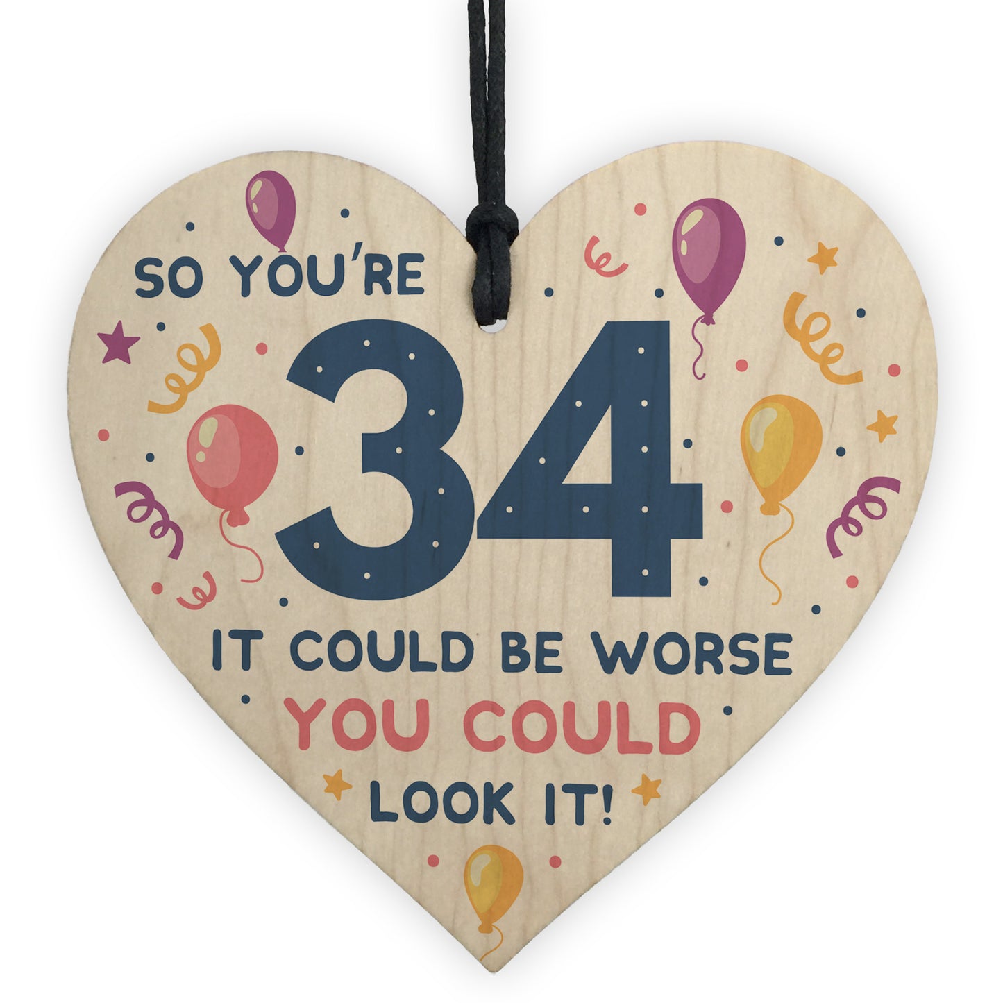 Novelty 34th Birthday Gifts Wood Heart Sign Funny Present